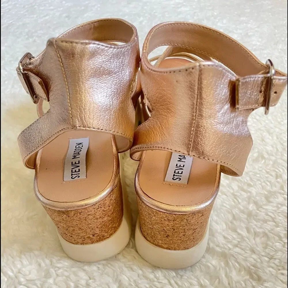 STEVE MADDEN Kirsten Rose Leather Platform Wedge Sandals Strappy Platform 10